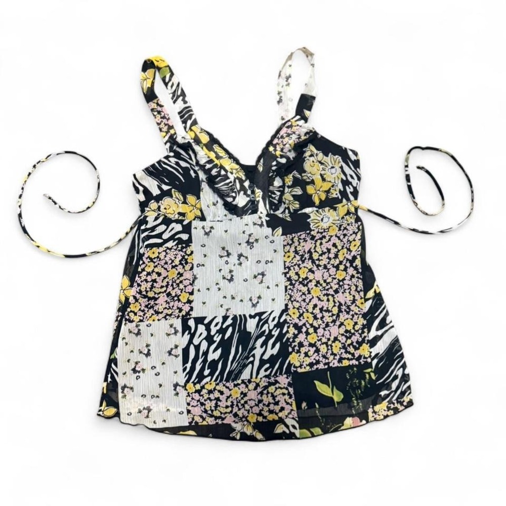 Y2K Festival Tie Back Top Sz M Preppy Artsy Animal Print Summer